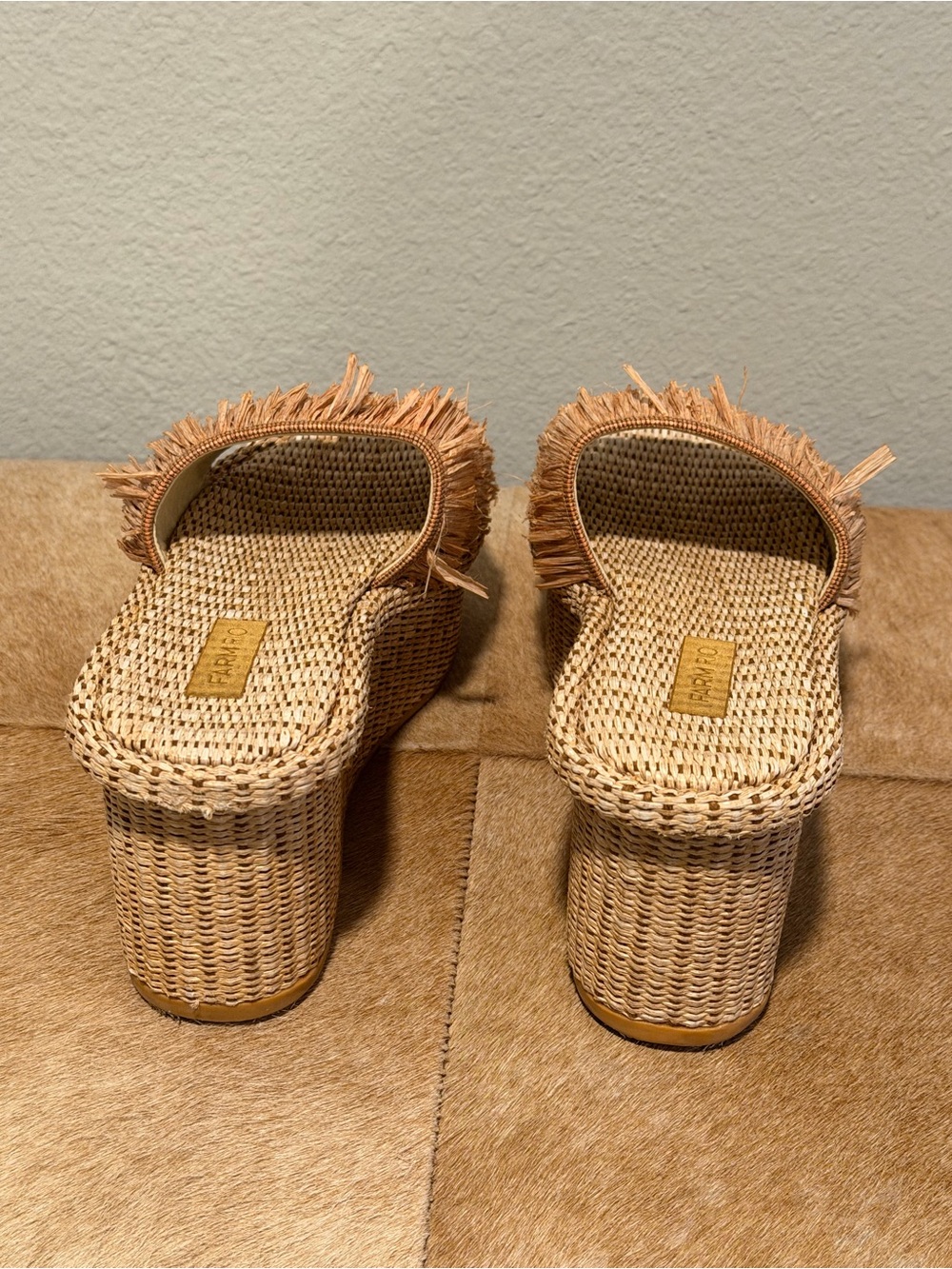 FARM Rio Tan Raffia Fringe Slide Sandals-Approx Size 8 - Picture 4 of 8
